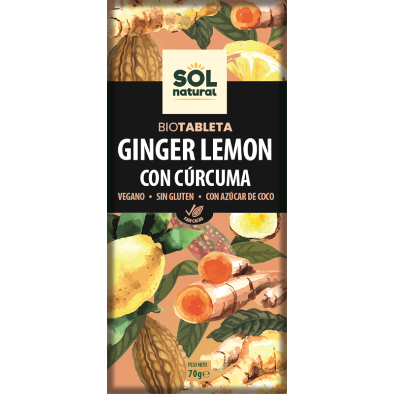 Chocolate jengibre limon curcuma SOL NATURAL 70 gr BIO