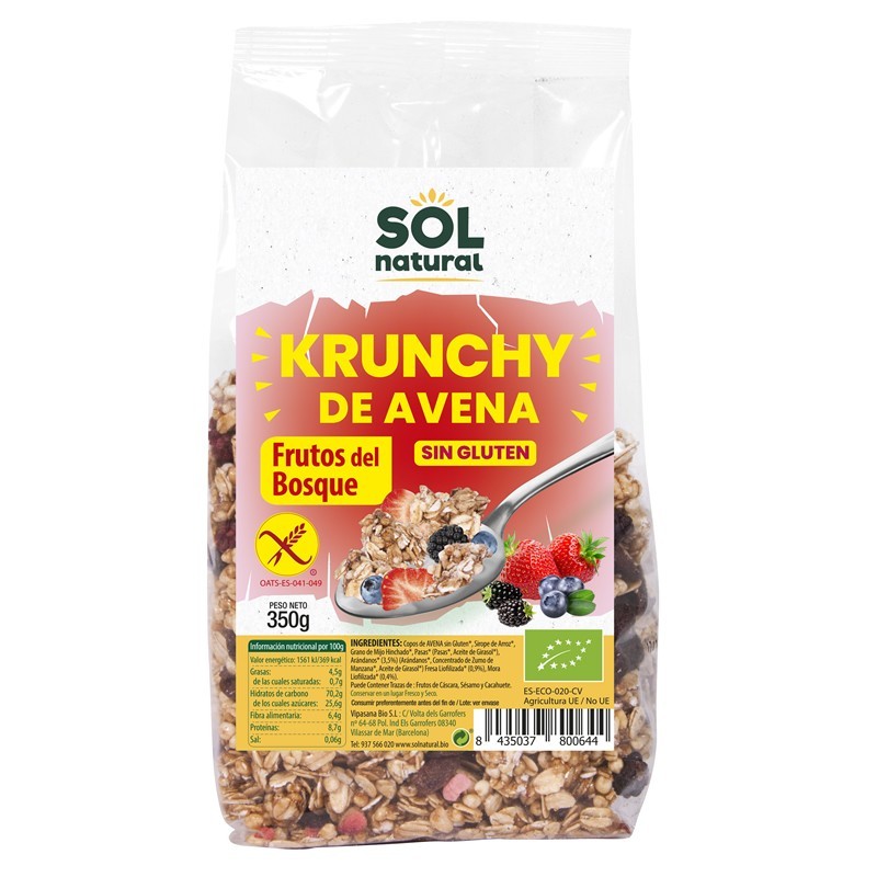 Krunchy avena frutos del bosque sin gluten SOL NATURAL 350 gr BIO