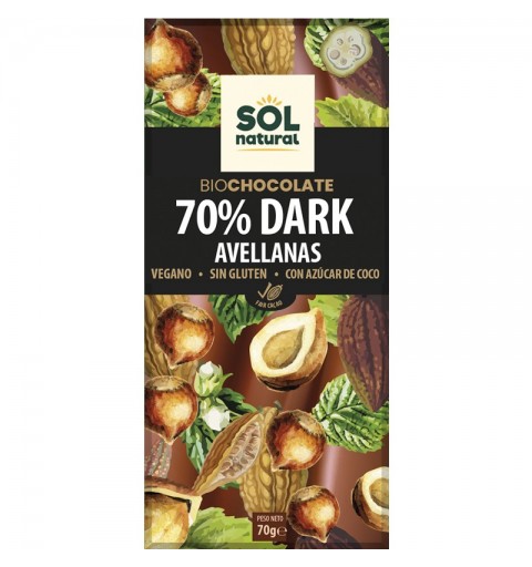 Chocolate 70% dark avellanas SOL NATURAL 70 gr BIO
