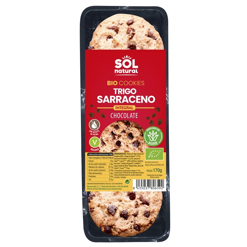 Galleta trigo sarraceno chocolate SOL NATURAL 140 gr BIO
