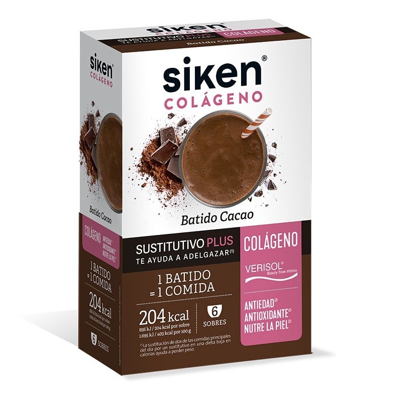 Batido sustitutivo colageno cacao SIKEN 6 sobres