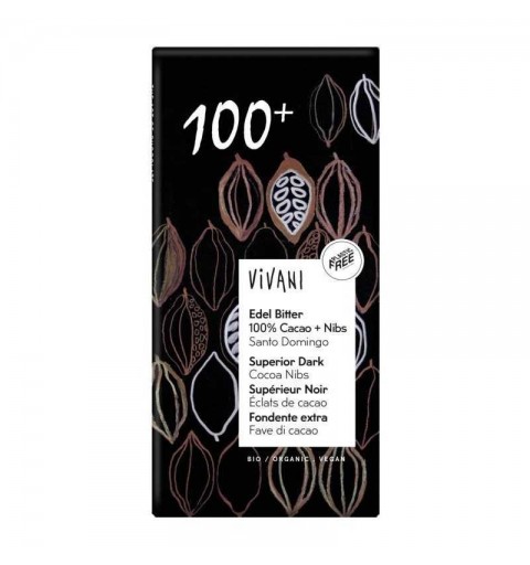 Chocolate negro 100% cacao nibs VIVANI 100 gr BIO